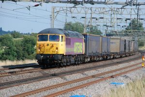 56312 "ARTEMIS" passing Soulbury on 4Z91 1200 Dollands Moor to Hams Hall intermodal service, operated by Colas Rail. 17th August 2009.. Brian Ringer