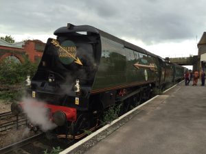 On Friday 28th August 2015 SR Battle of Britain Class No 34067 "Tangmere" stands in Platform 1 at Southall with a preserved MLV (Motor Luggage Van) in tow on their way to the Ramsgate MPD Open Day.